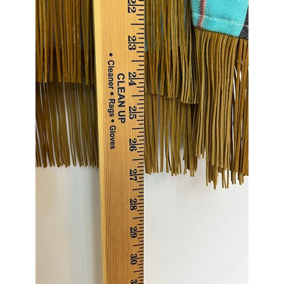 Silverado Women's Large Blue Fiesta Stripe Cowboy Short Sleeve Fringe Vest - Picture 6 of 9